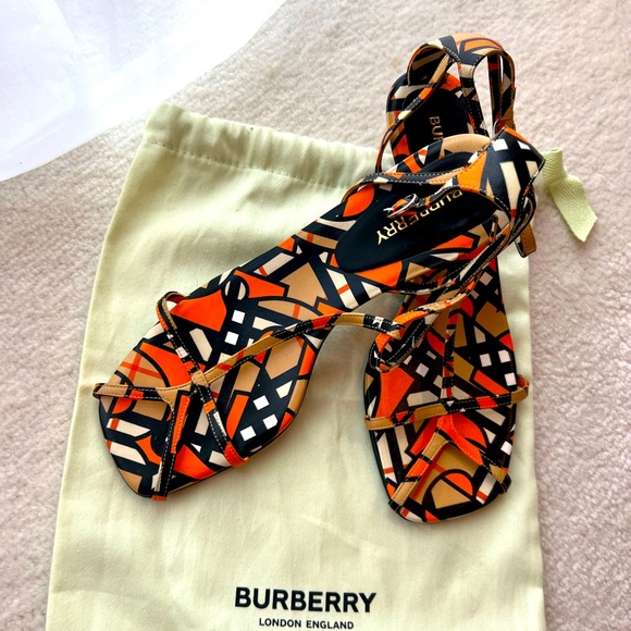 Burberry Black / Orange Lucy Kitten Heel Strappy Sandals - Picture 8 of 11
